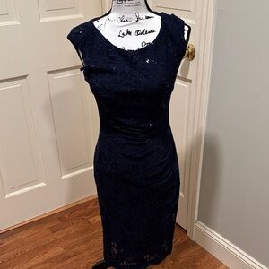 Lauren Ralph Lauren Navy Lace Midi Dress